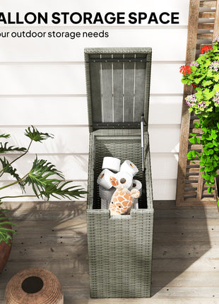 17-Gallon Small Deck Box, Wicker Outdoor Storage Box with Acacia Wood Top for Patio Cushions and Garden Tools, Gray
