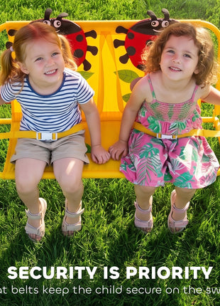 Kids Patio Swing, Adjustable Canopy Swing Glider, Kids Outdoor Swing Chair with 2 Seats, Seat-Belted Safety, Red