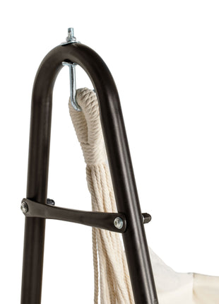 Hammock Chair with U Shape Stand, Hammock Swing Chair with A Side Pocket, Brown & Cream White