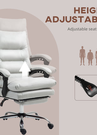 Microfibre Massage Office Chair, Heated Reclining Chair with Footrest, Double-tier Padding, Swivel Wheels, Light Gray