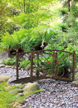 3.3' Metal Garden Bridge, Decorative Classic Footbridge Pond Bridge with Safety Railings for Backyard Garden Creek, Rust Brown