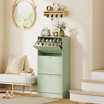 Modern Shoe Storage Cabinet with 3 Flip Drawers and Adjustable Shelves for 12-18 Pairs of Shoes, Green