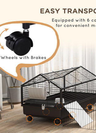 Small Animal Playpen Cage with Rolling Caster, Water Bottle 46.5"