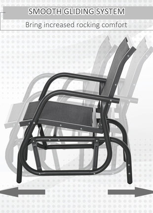 2-Piece Outdoor Glider Swing, Rocking Chair Set with Breathable Mesh Fabric, Sturdy Durable Frame, Curved Armrests, Supports Up to 264 lbs., for Backyard, Garden, Porch, Black