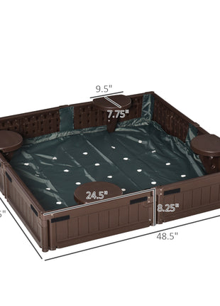 Kids Outdoor Sandbox with Cover Garden Bed, Easy Assembly for Backyard, Brown, 48.5" x 48.5" x 8.25"