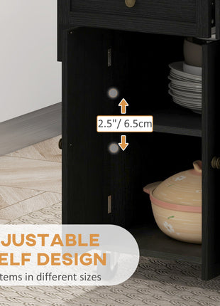 Modern Rolling Kitchen Island Cart with Spice Rack, Distressed Black
