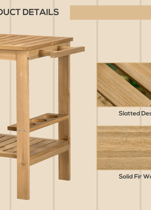 Outdoor Bar Cart, Wood Rolling Home Bar & Serving Cart ，2 Shelves, Wine Bottle Holders for Garden, Dining Room, Natural