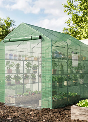 8' x 6' x 7' Temporary Greenhouse for Growing Flowers with Mesh Door & Windows Green
