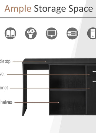 L Shaped Computer Desk, 180° Rotating Corner Desk with Storage Shelves, Drawer and Cabinet, Study Workstation for Home Office, Black