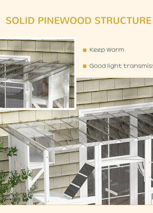118" Large Outdoor Catio Cat Enclosure with Condos, Bridges & Posts, White