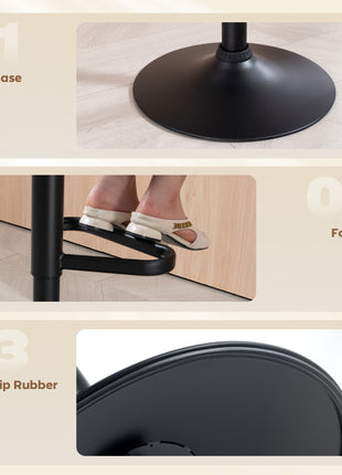 Modern Upholstered Adjustable Barstools with Swivel Seat, Linen Touch Fabric, Steel Frame, Footrest, ‎Beige
