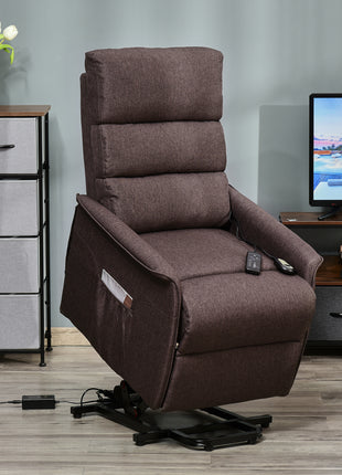 Power Lift Chair with Vibration Massage, Fabric Upholstered Recliner Chair for Elderly with Remote Control, Side Pockets, Brown