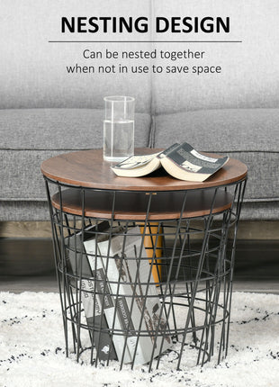 End Tables Set of 2, Nesting Tables with Storage, Round Accent Side Tables with Removable Top for Living Room,  Black/ Brown