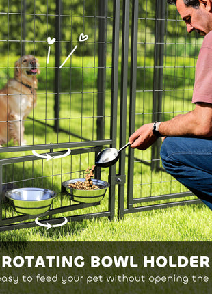 Outdoor Dog Kennel with Rotating Bowl Holders, Pet Playpen with Waterproof Cover, 8' x 4' x 6', Green