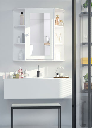 Bathroom Medicine Cabinet with Mirror, Bathroom Mirror Cabinet, Wall Mount Mirror Medicine Cabinet with Multiple Storage Shelves, White