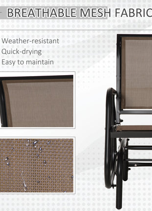 Porch Glider, Metal Frame Swing Glider Chair with Breathable Mesh Fabric, Curved Armrests and Steel Frame for Garden, Poolside, Backyard, Balcony, Brown