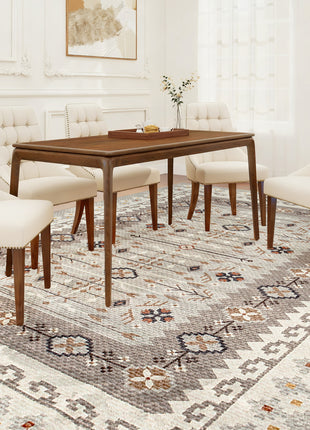 Machine Washable Area Rug 8x10, Non-Slip Boho Flannel Print Floor Carpet for Living Room, Bedroom, Dining Room, Brown