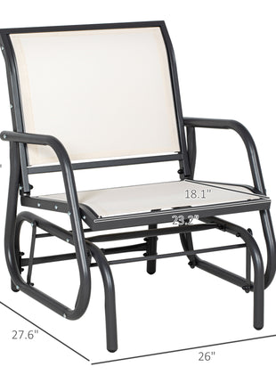 Outdoor Glider Chair, Steel Swing Chai with Curved Armrests for Porch, Garden, Poolside, Balcony, Cream White