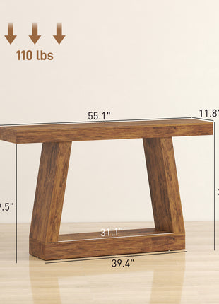 55" Farmhouse Console Table, 2-Tier Entryway Table with Storage for Hallway, Living Room, Behind Couch, Rustic Brown