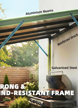 Hardtop Grill Gazebo, Lean-to BBQ Shelter with Polycarbonate Roof for Outdoor, Patio, Lawn