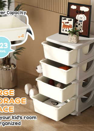30" 4 Tier Kids Storage Unit Dresser Tower w/ 4 Drawers, Cream White