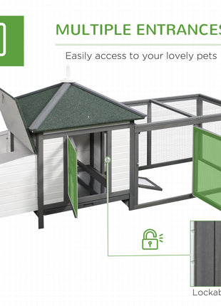 77" Wooden Chicken Coop with Nesting Box, Cute Outdoor Hen House with Removable Tray, Ramp Run, for Garden Backyard, Gray