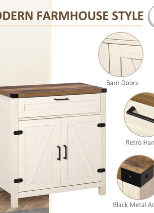 Modern Farmhouse Sideboard with Storage, Buffet Cabinet with 2 Barn Doors and Drawer for Dining Room, Distressed White