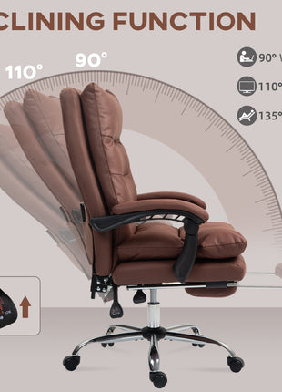 Microfibre Massage Office Chair, Heated Reclining Chair with Footrest, Double-tier Padding, Swivel Wheels, Coffee