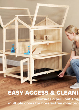 Wooden Hamster Cage, Large 3 Tier Hamster Cage w/ Pull-Out Tray, Openable Top, Hut, Seesaws, 26.8"L x 24.2"W x 35.4"H