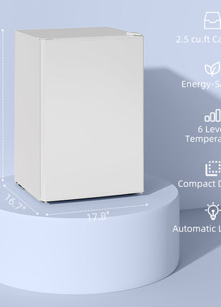 2.5 Cu.Ft Mini Fridge, Single Door Compact Refrigerator with Freezer, Adjustable Thermostat, Reversible Door, White