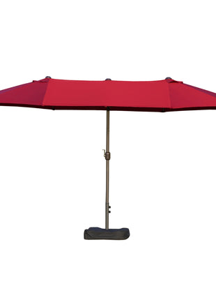 Patio Umbrella 15' Steel Rectangular Outdoor Double Sided Market with base, UV Sun Protection & Easy Crank for Deck Pool Patio, Wine Red
