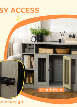 47" Dog Crate Furniture with Storage, for Large Medium Dogs, Gray