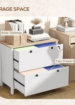 Lateral File Cabinet, 2 Drawer Filing Cabinet with Adjustable Hanging Bar for Letter, A4 and Legal Size, White