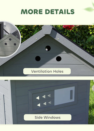 Duck Coop, Wooden Duck House with Openable Roof & Double Doors, Light Gray