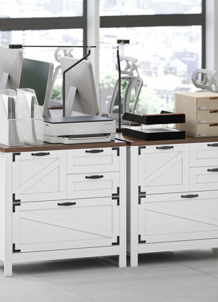 Lateral Filing Cabinet, Farmhouse File Cabinet with 4 Drawers, Fit Letter/A4/Legal Hanging Files, White