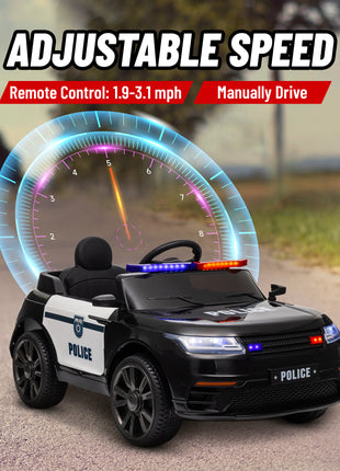 12V Kids Ride on Car w/ Remote Control, Siren, Light, Music, Spring Suspension, Horn & Transport Wheel, Black