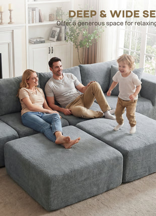 Modular Sectional Sofa, Boneless U-Shape Sectional Couch with 2 Ottomans, Dark Gray