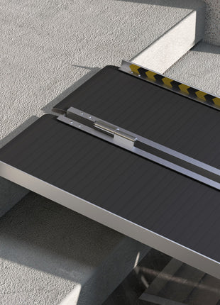 FSA/HSA Eligible Wheelchair Ramp, 8FT Foldable Threshold Ramp, Aluminum Handicap Ramp with Non-Slip Surface, Transition Plates Above and Below for Home, Doorways, Steps, 600lbs Capacity