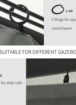 9.84' x 11.8' Gazebo Sidewall Set with Hooks/C-Rings, Gray