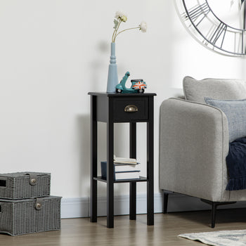 2-Tier Nightstand, Side Table with Drawer and Shelf for Living Room or Bedroom, Set of 2, Black