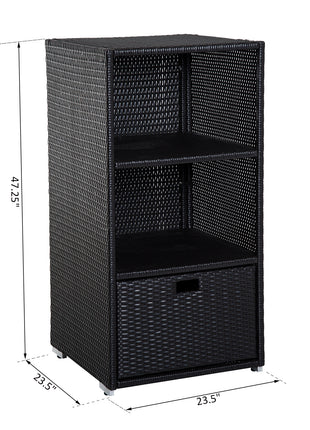 Poolside Towel Cabinet, Rattan Wicker with Storage,2-Tier Shelves and Bottom Drawer, for Pool, Patio Backyard, 47", Dark Brown