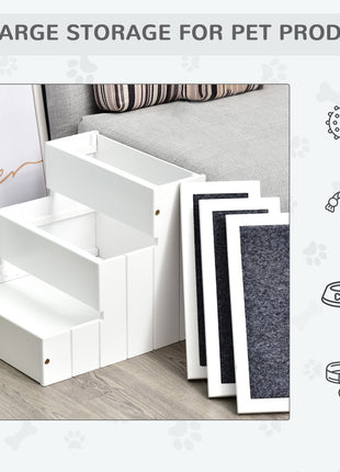 3 Step Wooden Carpeted Non Slip Pet Stairs Ramp for Cats and Small Dogs - White