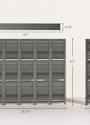5 Panel 67" Tall Wood Privacy Screen Room Divider with 3 Shelves and Folding Storage for Bedroom, Gray