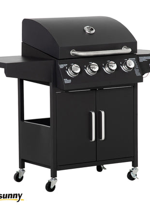 52" Barbecue Grill with Wheels 4+1 Burner Liquid Propane Gas Grill Outdoor Cabinet Style BBQ Trolley w/ Side Burner, Warming Rack