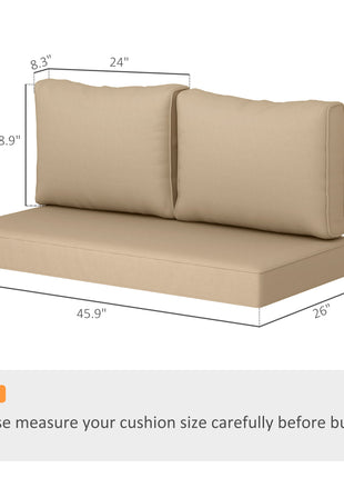 2 Seat Patio Furniture Cushions, 46x26x5 in, Thick Outdoor Loveseat Cushion Set with Removable Cover, Fade-Resistant Replacement Cushions for Outdoor Furniture, Couch, Bench, Swing, Beige