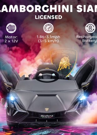 12V Lamborghini SIAN Licensed Electric Car for kids with Remote Control, Horn, Music, & Headlights, Black