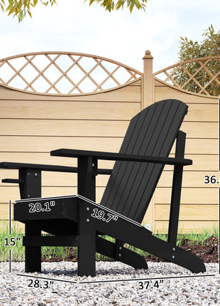 Oversized Adirondack Chair, Outdoor Fire Pit and Porch Seating, Classic Log Lounge w/ Built-in Cupholder, Black