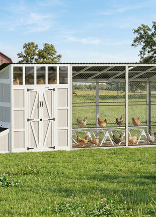 Large Chicken Coop for 10-15 Hens, Walk-in Outdoor Chicken House with Run, Nesting Box, Waterproof Roof, Perches