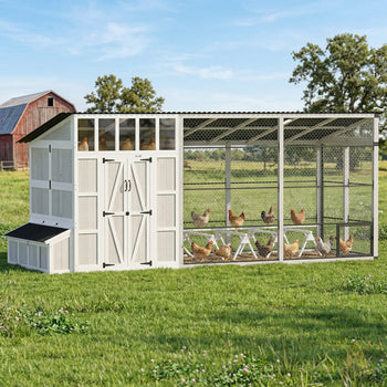 Large Chicken Coop for 10-15 Hens, Walk-in Outdoor Chicken House with Run, Nesting Box, Waterproof Roof, Perches