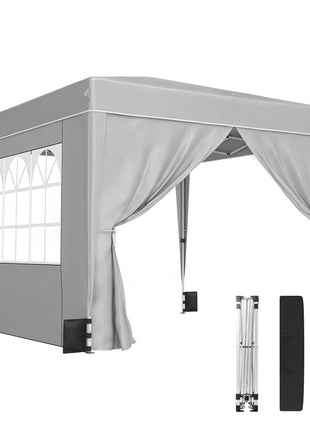 10 x 10 ft Pop Up Canopy Tent with Sidewalls, UPF50+ Outdoor Portable Instant Canopy Shelter with Carry Bag, Light Gray